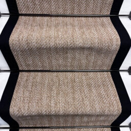 RainbowHome Venza Beige Cream Self Stripe Rib Stair Runner With 100% Cotton Black Border 70 700 - thumbnail 2