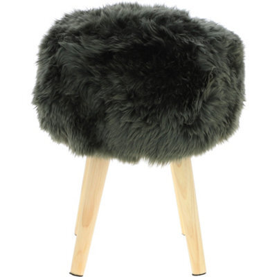 Fenland Sheepskin Fenland's Real Sheepskin Handmade Stool Cypress With Wooden Legs - (H) 50Cm (Diameter) 39Cm - image 1
