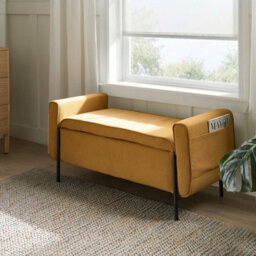Wyld And Coco Mustard Fabric Storage Bench With Lift-Top And Water-Repellent Metal Legs, W114 X D50 X H55Cm - thumbnail 2