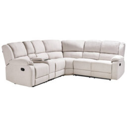 Beliani Manual Recliner Corner Sofa 5 Seater Rokke Fabric Light Beige Left Hand - thumbnail 5