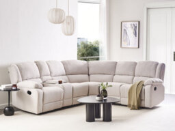 Beliani Manual Recliner Corner Sofa 5 Seater Rokke Fabric Light Beige Left Hand - thumbnail 2