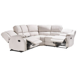 Beliani Manual Recliner Corner Sofa 5 Seater Rokke Fabric Light Beige Left Hand