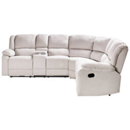 Beliani Manual Recliner Corner Sofa 5 Seater Rokke Fabric Light Beige Left Hand - thumbnail 7