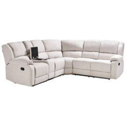 Beliani Manual Recliner Corner Sofa 5 Seater Rokke Fabric Light Beige Left Hand - thumbnail 6