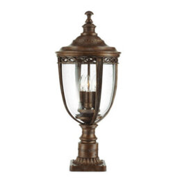 Stylish Outdoor Ip44 3-Bulb Led Pedestal Light In British Bronze Finish