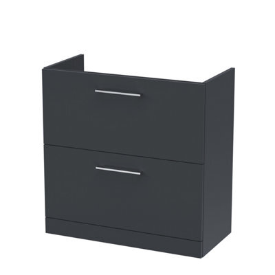 Nuie Hudson Reed Arno Floor Standing Vanity Unit, Durable 2 Soft Close Drawer Bathroom Sink Vanity Unit With Shelf In Soft Black, 800mm - image 1