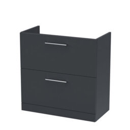 Nuie Hudson Reed Arno Floor Standing Vanity Unit, Durable 2 Soft Close Drawer Bathroom Sink Vanity Unit With Shelf In Soft Black, 800mm - thumbnail 1