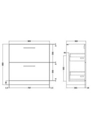 Nuie Hudson Reed Arno Floor Standing Vanity Unit, Durable 2 Soft Close Drawer Bathroom Sink Vanity Unit With Shelf In Soft Black, 800mm - thumbnail 2