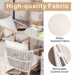 Abrihome Outdoor Garden 7-Piece Dining Set - 180Cm Oval Sintered Stone Table & 6 Weatherproof Rope Weave Chairs, Light Grey - thumbnail 7