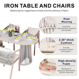 Abrihome Outdoor Garden 7-Piece Dining Set - 180Cm Oval Sintered Stone Table & 6 Weatherproof Rope Weave Chairs, Light Grey - thumbnail 5