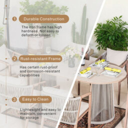 Abrihome Outdoor Garden 7-Piece Dining Set - 180Cm Oval Sintered Stone Table & 6 Weatherproof Rope Weave Chairs, Light Grey - thumbnail 6