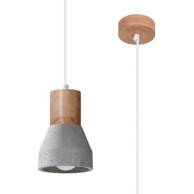 Luminosa Lighting Luminosa Qubic Dome Pendant Ceiling Light Concrete Grey, Natural Wood - image 1