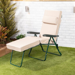 Alfresia Garden Sun Lounger - Green Frame With Taupe Luxury Cushion - thumbnail 2