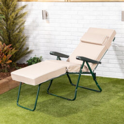 Alfresia Garden Sun Lounger - Green Frame With Taupe Luxury Cushion - thumbnail 4
