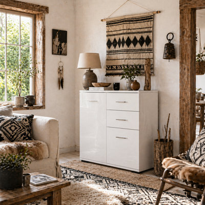 Wyld Haus Lodino High Gloss White Sideboard - 2 Drawers, 2 Doors, Adjustable Shelves, 71W X 35D X 76H Cm - image 1