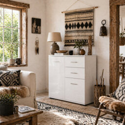 Wyld Haus Lodino High Gloss White Sideboard - 2 Drawers, 2 Doors, Adjustable Shelves, 71W X 35D X 76H Cm - thumbnail 1