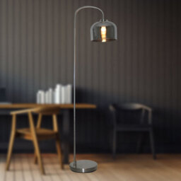 First Choice Lighting Francine Satin Nickel Arched Floor Lamp With Smoke Glass Shade - thumbnail 5