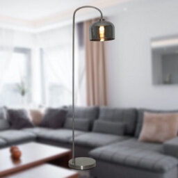 First Choice Lighting Francine Satin Nickel Arched Floor Lamp With Smoke Glass Shade - thumbnail 4