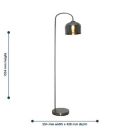 First Choice Lighting Francine Satin Nickel Arched Floor Lamp With Smoke Glass Shade - thumbnail 6