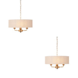 Loops Elegant 2 Pack Vintage Brass Pendant Lights With Linen Shades For Home Decor