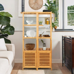 BMBO Tall Bathroom Storage Cupboard With 3 Shelves Natural Brown - thumbnail 8