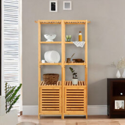 BMBO Tall Bathroom Storage Cupboard With 3 Shelves Natural Brown - thumbnail 9