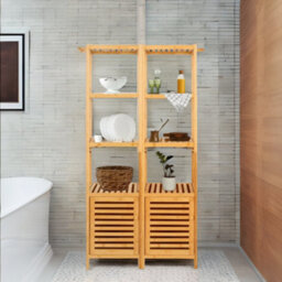 BMBO Tall Bathroom Storage Cupboard With 3 Shelves Natural Brown - thumbnail 7