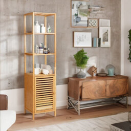 BMBO Tall Bathroom Storage Cupboard With 3 Shelves Natural Brown - thumbnail 6