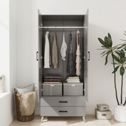 Urbn-Living Urbnliving 180Cm Height Ash Grey Wardrobe With Mirror Grey 2 Door 2 Drawer Bedroom Clothes Storage Hanging Rail - thumbnail 3