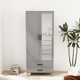 Urbn-Living Urbnliving 180Cm Height Ash Grey Wardrobe With Mirror Grey 2 Door 2 Drawer Bedroom Clothes Storage Hanging Rail - thumbnail 2