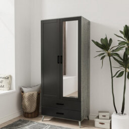 Urbn-Living Urbnliving 180Cm Height Ash Grey Wardrobe With Mirror Grey 2 Door 2 Drawer Bedroom Clothes Storage Hanging Rail - thumbnail 1