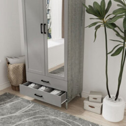Urbn-Living Urbnliving 180Cm Height Ash Grey Wardrobe With Mirror Grey 2 Door 2 Drawer Bedroom Clothes Storage Hanging Rail - thumbnail 4