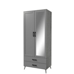Urbn-Living Urbnliving 180Cm Height Ash Grey Wardrobe With Mirror Grey 2 Door 2 Drawer Bedroom Clothes Storage Hanging Rail - thumbnail 6