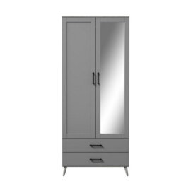 Urbn-Living Urbnliving 180Cm Height Ash Grey Wardrobe With Mirror Grey 2 Door 2 Drawer Bedroom Clothes Storage Hanging Rail - thumbnail 5