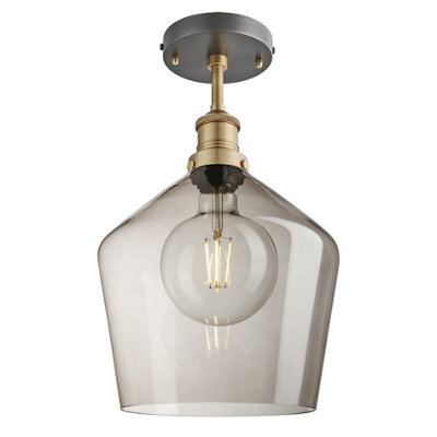 Industville Inudstville Brooklyn Glass Schoolhouse Flush Mount - 10 Inch, Mocha Glass, Brass Semi Flush Mount - image 1