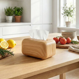 Darphe Spring Loaded Wood Grain Desktop Tissue Box Cover With Magnetic Closure