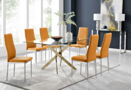 Furniturebox Uk Leonardo 6 Gold Dining Table And 6 Mustard Milan Chairs
