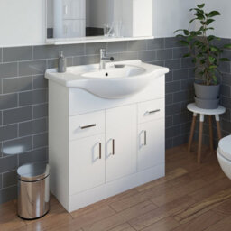 Affine 850mm Freestanding Bathroom Vanity Unit Basin Sink Cabinet Cupboard White Gloss - thumbnail 3