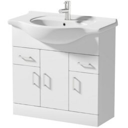 Affine 850mm Freestanding Bathroom Vanity Unit Basin Sink Cabinet Cupboard White Gloss - thumbnail 4