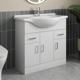 Affine 850mm Freestanding Bathroom Vanity Unit Basin Sink Cabinet Cupboard White Gloss - thumbnail 1