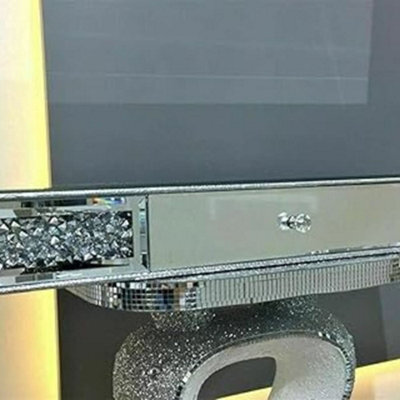 Biznest Full Mirror Top Crystal Diamond 1 Drawer Shelf Mirror Floating Wall Shelf 80X20Cm Wall Shelf