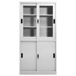 Berkfield Office Cabinet With Sliding Door Light Grey 90X40X180 Cm Steel - thumbnail 2