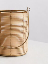 Orsina Hurricane Candle Holder, Eco-Friendly Rattan And Iron Frame Candle Holder, Rustic Design With Sleek Handle - thumbnail 5