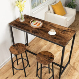 Set Of 2 Industrial Design Rustic Brown Round Wooden Bar Pub Stools Chairs Seats - thumbnail 3