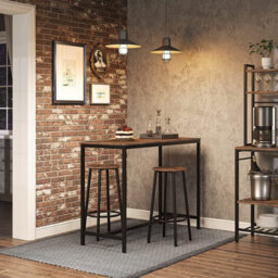 Set Of 2 Industrial Design Rustic Brown Round Wooden Bar Pub Stools Chairs Seats - thumbnail 2