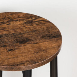 Set Of 2 Industrial Design Rustic Brown Round Wooden Bar Pub Stools Chairs Seats - thumbnail 7