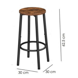Set Of 2 Industrial Design Rustic Brown Round Wooden Bar Pub Stools Chairs Seats - thumbnail 5