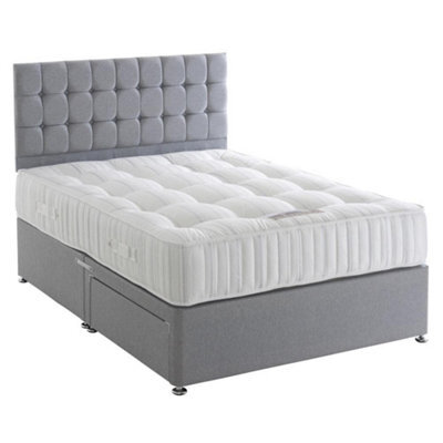 Divan Base Direct Dura Beds Balmoral Damask 1000 Pocket Sprung Divan Bed Set 6Ft Super King 2 Drawers Side- Wool Clay - image 1