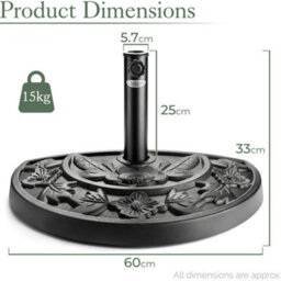 Christow Half Parasol Base 15Kg Garden Umbrella Stand Sunshade Holder 38/48mm - thumbnail 8