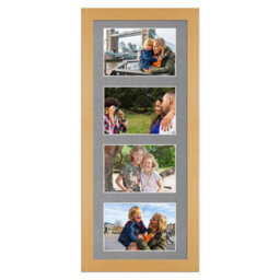 AK Frames 50X20Cm Country Pine Modern Multi Photo Frame With Mid Grey Mount - Holds 4 Apertures (4X) 6X4 Photos